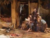 Interior of a Cottage with Figures