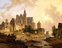 Cityscape on the Rhine, at Sunset