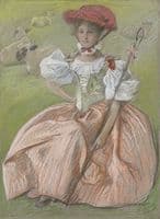 Lady in pink dress as shepherdess