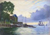 Cowes Royal Yacht Club with a Topsail Schooner