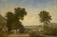 Wooded Country Landscape with Figures in a Cart