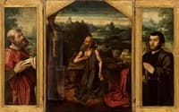 Triptych:  Penitent Saint Jerome, with Saint Peter and a Donor as Saint Paul
