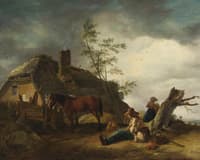 A Shepherd Resting By A Tree Trunk