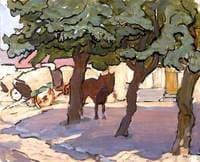 Street Scene with Trees and Carts