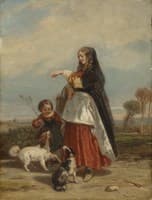 Woman and Child with Dogs