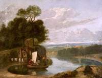 Three Boys in a Sailing Boat on a Lake with Durham (?) in the Distance