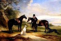 A Groom with Two Ponies and Two Greyhounds in a Landscape