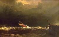 Sailing Boat in Rough Seas off a Jetty