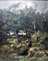 Shepherdess with Flock