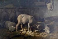 Sheep and Poultry in a Barn