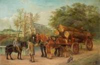 Redbourne Church, Hertfordshire, with Lumber Wagon and Labourers in Country Costume