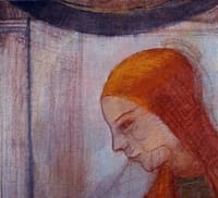 Woman with red headscarf