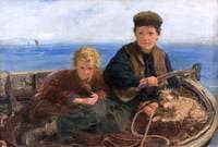 Two Boys and a Dog in a Boat