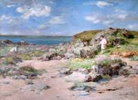 Girls Picking Coastal Flowers