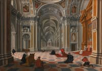 Figures at Mass in an Ornate Church Interior