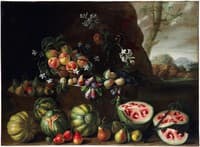 Watermelons, Peaches, Pears and Other Fruit in a Landscape