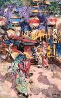 Figures with Lanterns and a Bridge