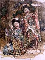 Geisha Girls with Screen