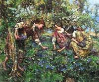 Girls Picking Blue Flax