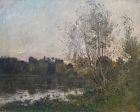 A Lake in the Woods at Dusk