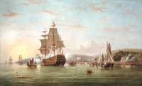 The Royal Barge off Cowes with the Royal Yacht Squadron Beyond