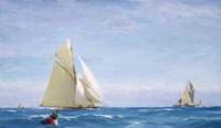 A Large Sloop Yacht and a Barge