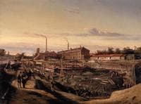 The construction of two gasholders for the Hollandsche Gazfabriek on the Schans.