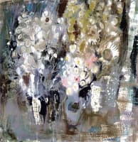 Grey Still Life with White Daisies and Honesty