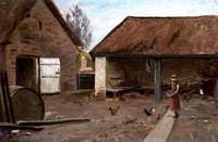 Farmyard with Girl and Chickens