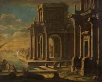 Capriccio of Classical Buildings in a Port