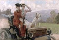Les Dames Goldsmith au bois de Boulogne en 1897 sur une voiturette