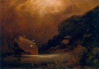 Mountain lake with seagulls