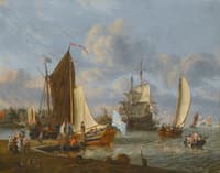 A Dutch Harbour With a Bezan Yacht And a Galjoot Moored At a Quay