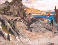 Rocky Coast with Two Figures and a Yacht
