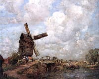 A Dutch River Landscape with Figures near a Windmill