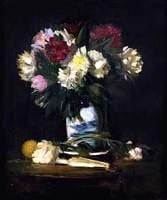 Roses in a White and Blue Vase