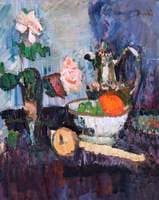 Still Life with Roses in a Vase and Fruits in a Bowl