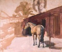 A Bay Horse near a Building
