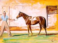 A Bay Racehorse with a Groom