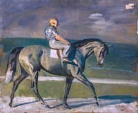 A Grey Racehorse with a Lad up