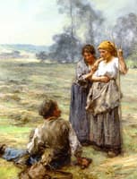 Foins, fauchers et deux Femmes le matin