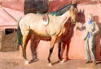 A Light Bay Horse with a Stable Boy