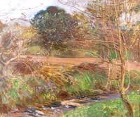 A Pastoral Scene with Trees and a Stream in the Foreground