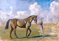 A Racehorse Held by a Groom