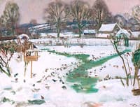 A Winter Scene at Castle House with Birds Feeding