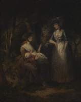 Two Women with a Baby Conversing in a Wood