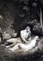 Adam awakens to find Eve in restless sleep