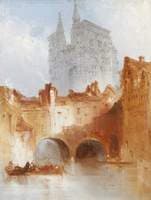 Canal Scene with Cathedral in Background