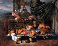 Still Life with Fruit, a Parrot and Polecat Ferrets