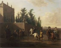 Riders Gathering in front of a Walled Estate